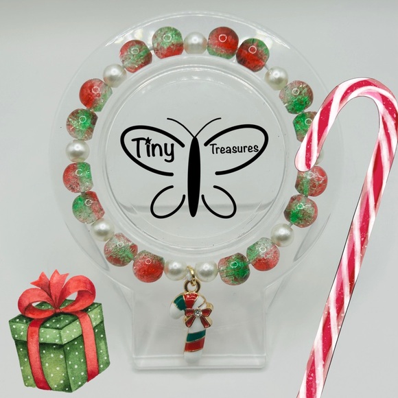 🎅🏻Green and Red Candy Cane Christmas Glass Beaded Bracelet🎅🏻 - Picture 1 of 7